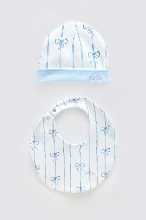 Newborn Bib & Hat Set - Ribbon/Blue