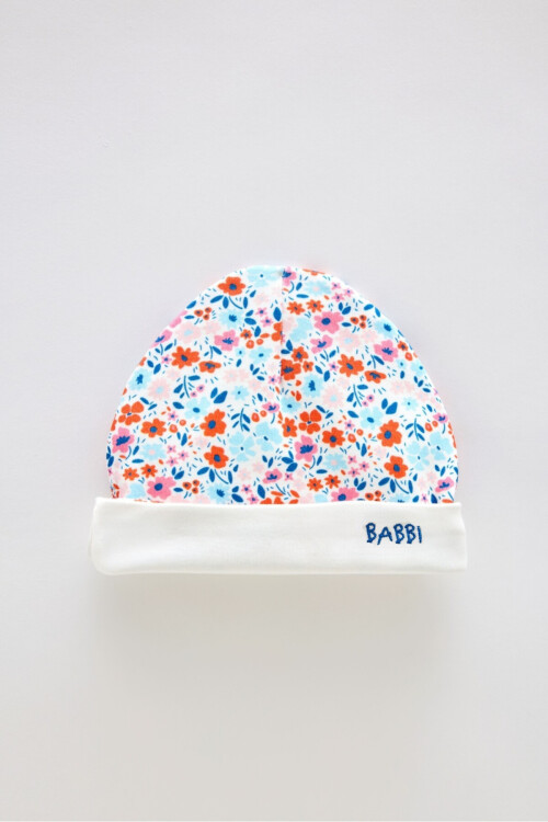 Newborn Bib & Hat Set - Tiny Flowers / Red