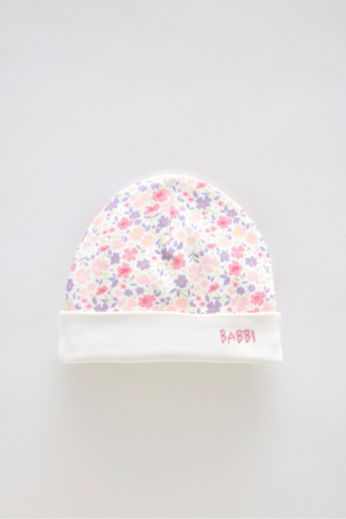 Newborn Bib & Hat Set - Tiny Flowers / Pink