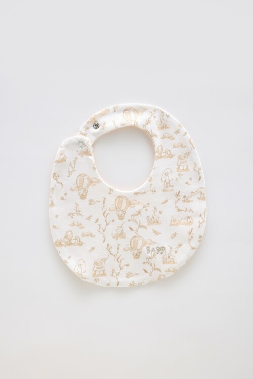 Newborn Bib & Hat Set - Toile De Jouy/Beige