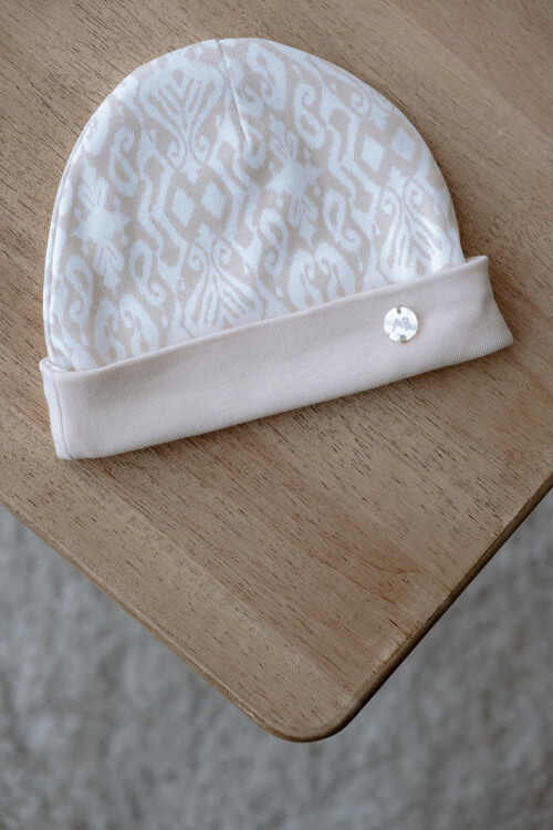 Newborn Hat - Ikat / Beige
