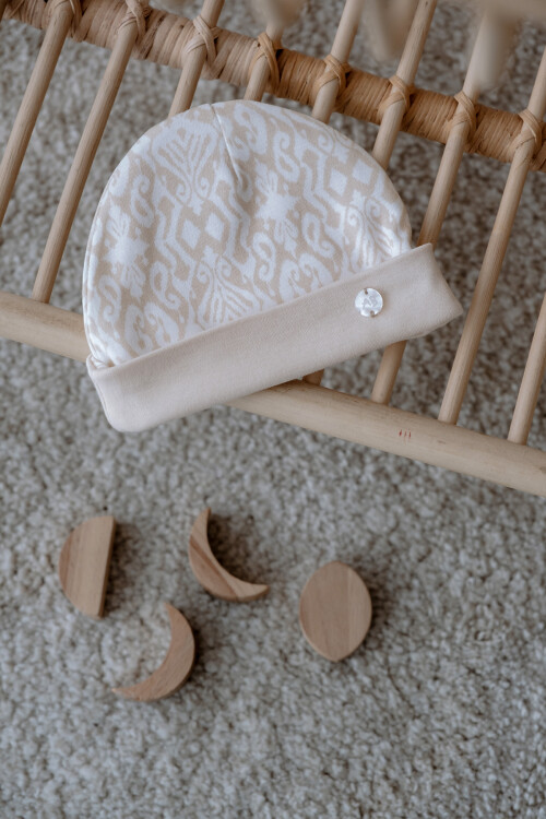 Newborn Hat - Ikat / Beige