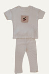 Beige Muslin Embroidered Pocket Ribbed Set