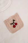 Beige Muslin Embroidered Pocket Ribbed Set