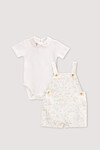 Baby Overalls & Embroidered Body Set- Toile De Jouy / Beige