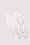 Baby Overalls & Embroidered Body Set- Toile De Jouy / Blue