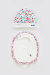 Newborn Bib & Hat Set - Tiny Flowers / Red